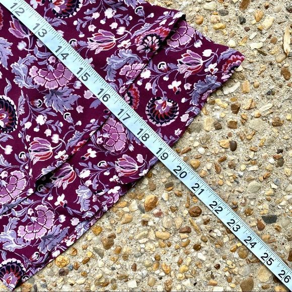 Loft Floral Bell Sleeved Wine-Colored Blouse Size M - Picture 7 of 10